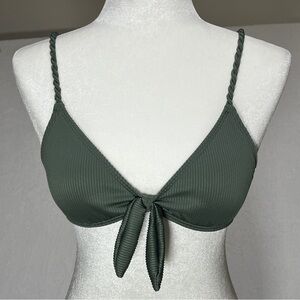 TRUE CRAFT Womens Bikini Top Ribbed Tie on Front Olive Green Size Medium